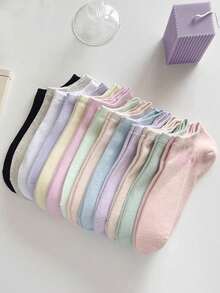 40只/20只/10只/6只/2只装 女士短袜，隐形袜，白色袜子，女士袜子，可爱袜子，女孩袜子，黑色袜子，卡通图案，透气设计，吸湿排汗，柔软顺滑，适合各种场合，如节日、运动、休闲、商务和日常穿着，四季皆宜，随机颜色组合 - 彩色 - 查看 2