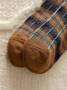 1双女士韩版格子复古过膝袜，百搭长筒袜，舒适袜子 - 彩色 - 查看 8