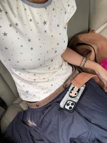 Vintage Star Print Pattern Round Neck Slim Fit Casual Everyday Wear Short Sleeve T-Shirt For Women