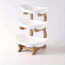 2/3 Layer Luxurious Wooden Fruit Rack - Living Room Snack Storage Tray, Creative Candy Dessert Service Tray - Natural Wood Decorative Rack, Space Saving Design, Easy Assembly Fruit Platter, Multi-Tier Serving Tray For Fruits, Christmas, New Year Gifts, Perfect Choice For Holiday Gifts - White - View 15