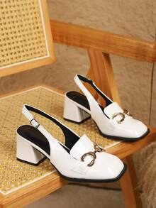 大码女士玛丽珍鞋，粗跟，踝带，正式礼服鞋，方头，白色，适合工作、派对等场合，优雅性感，女士乐福鞋 - 白色 - 查看 5
