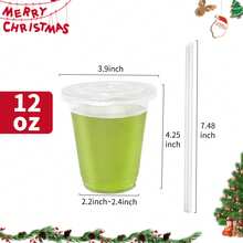 [100 Sets] 12-24 Oz Clear Plastic Cups With Lids And Straws, Christmas Party Disposable Iced Coffee Cups With Lids, Clear Cold Drink Cups With Lids, Perfect For Iced Tea, Milkshakes, Smoothies, Ideal For Halloween, Christmas, Family Gatherings, And Office Coffee - 規格 - 查看 5