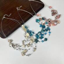 Shell Necklace Irregular Bohemian Style Collarbone Chain Niche Simple Elegant Personality Versatile Fashion Neck Chain, Suitable For Daily Festival Party Wear - Màu xanh lam - Xem 4
