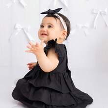 Vestido preto três marias c/ faixa laço