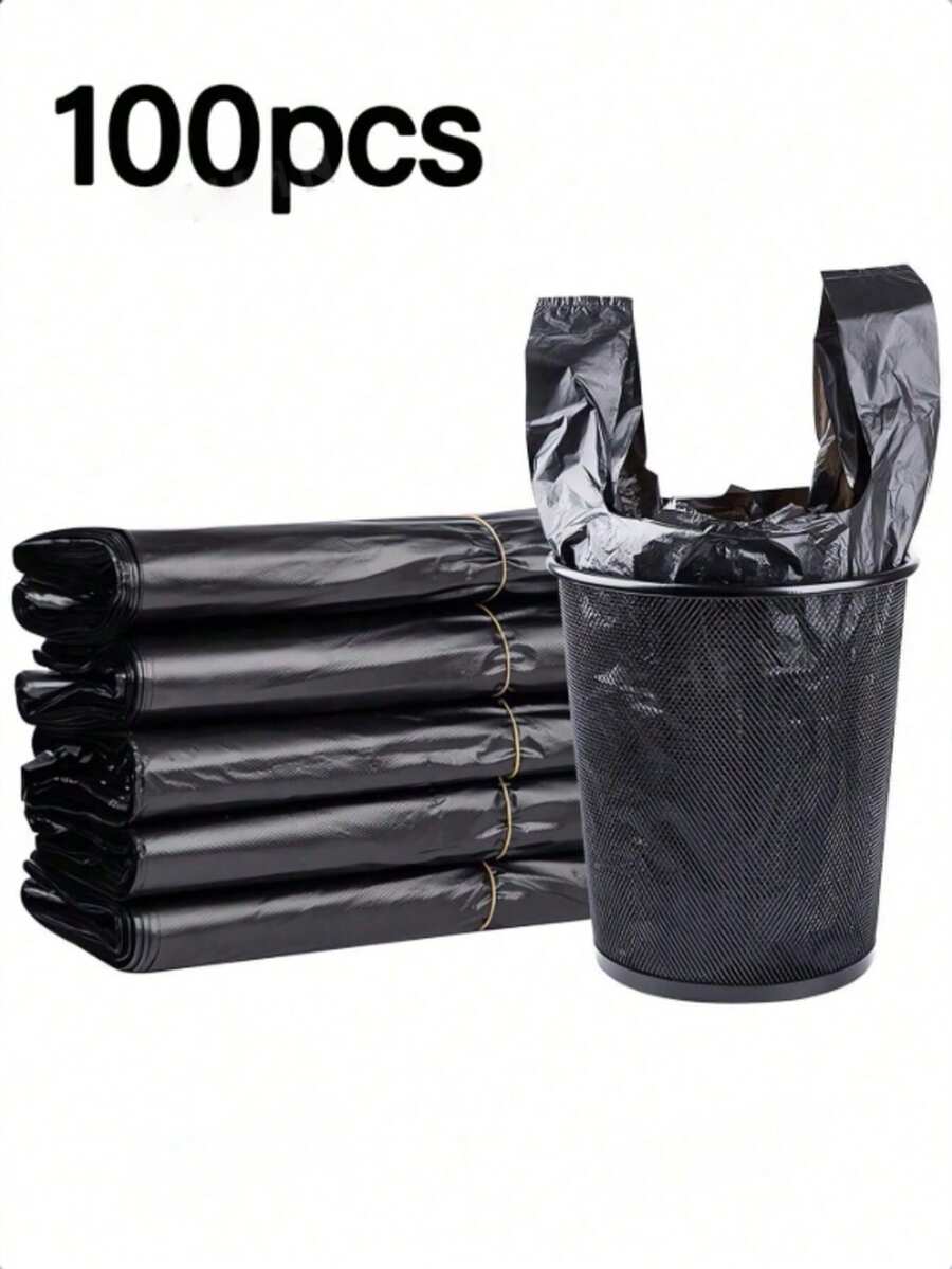 100个/50个/5个加厚加大黑色垃圾袋，垃圾袋厨房，蔬菜袋大垃圾袋，适用于纸张，塑料，瓶子，报纸，草坪塑料袋带手柄T恤袋散装塑料袋 - 黑色 - 查看 1