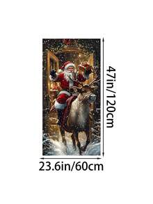1pc Christmas Santa Claus & Rabbit Snowy Landscape Polyester Door Banner, Holiday Hanging Decor, Suitable For Christmas New Year Home/Shop Door Wall Decoration - Multicolor - View 15