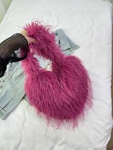 New European & American Heart-Shaped Faux Fur Crossbody Bag, Large Capacity Shoulder Bag