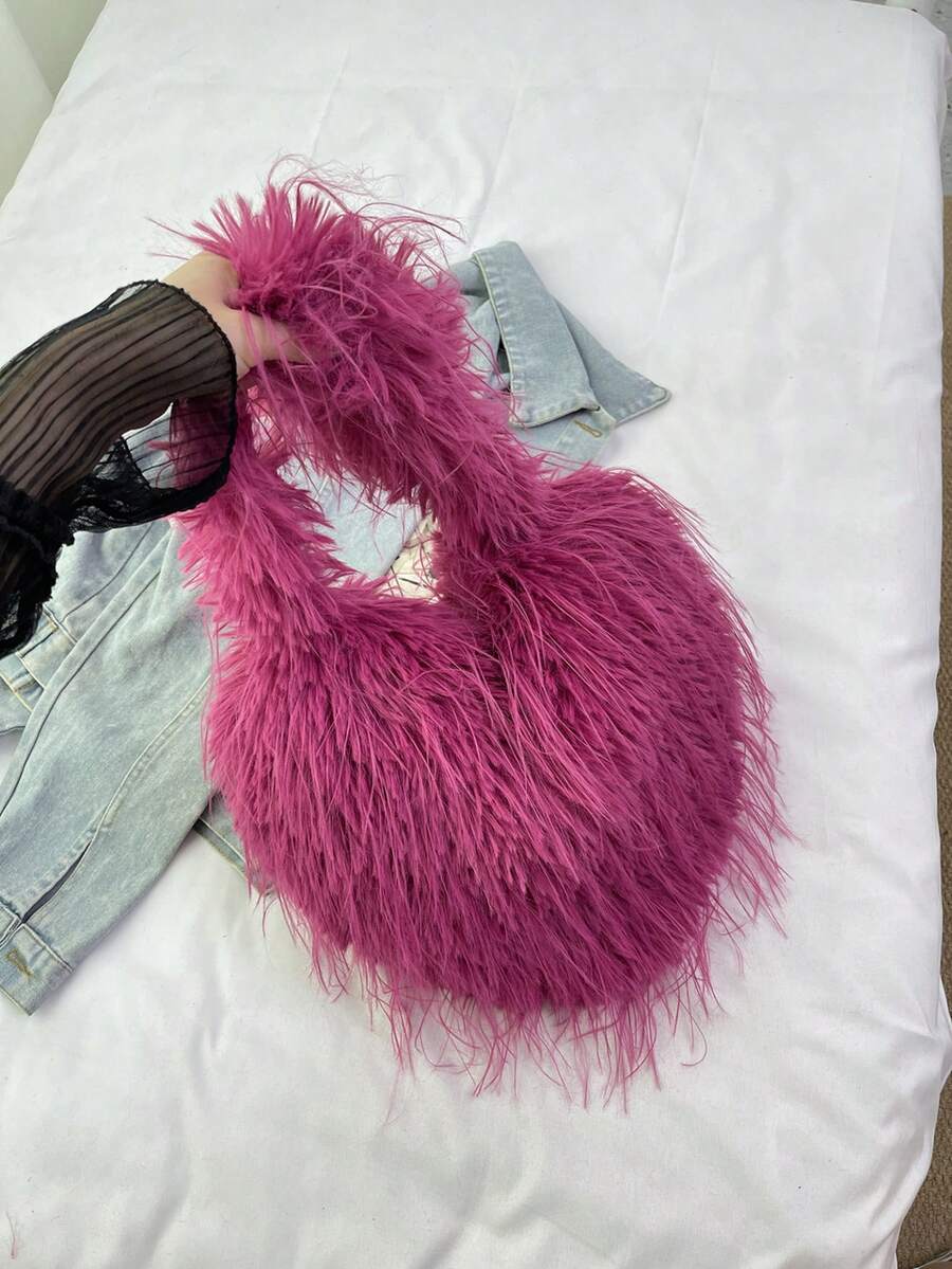 New European & American Heart-Shaped Faux Fur Crossbody Bag, Large Capacity Shoulder Bag