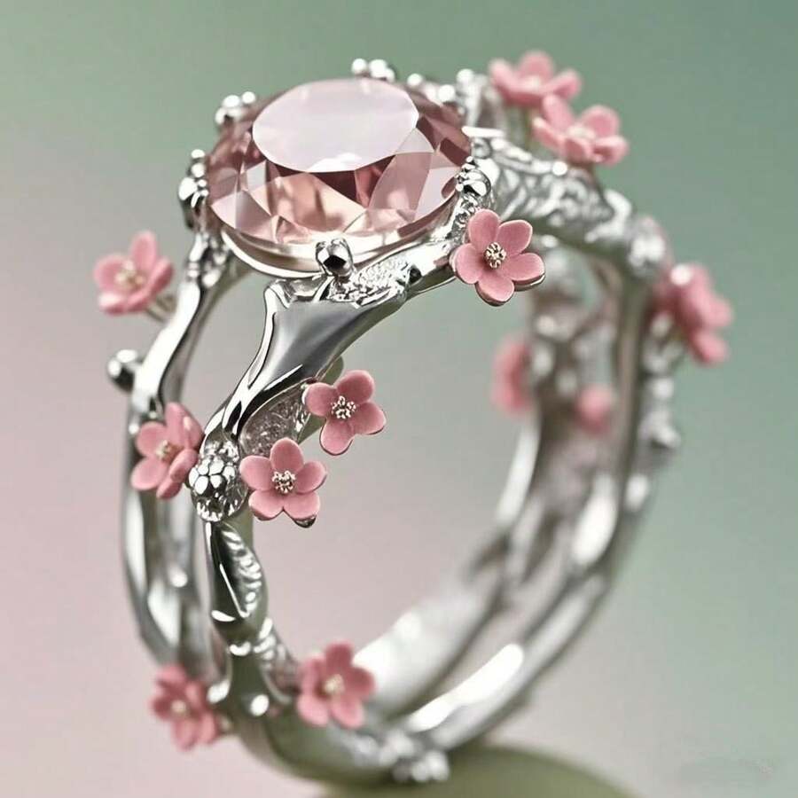 1 Flower Ring - Soft Pink Flower Decorative Ring, Women's Elegant Daily And Special Occasion Accessories, Valentine's Day/Anniversary Gift, Exquisite Flower Inlay, Wedding Wreath, Party Accessories, Exquisite Details, Personalized Item, Gift Choice, Get My Gift Every Day - 彩色 - 查看 1