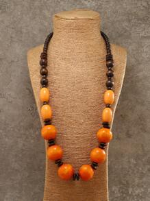 Handmade Bohemian Style Wooden Bead Long Necklace - Orange - View 13