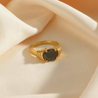 1pc 18K Gold Plated Stainless Steel Vintage Minimalist Luxury Spiral Design Ring For Women