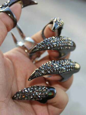 5PCS/ Set Halloween Devil Ring, Retro Hawk Claw Ring, Rhinestone Nail Decoration Finger Ring, Sexy Ring