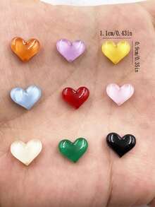 50pcs Assorted Color Resin Shiny Multicolor Mini Heart Flat Back 3D Stickers, Handmade DIY Scrapbooking, Phone Case Decor, Fashion Earring Accessories, Craft Supplies - Random Mixed 1 - View 5