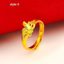 1pc 24K Gold Plated Simulated Rose Flower Open Ring For Women