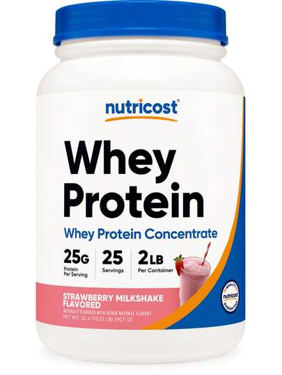 Nutricost Whey Protein Concentrate (Strawberry Milkshake) 2LBS - Gluten Free & Non-GMO | Protein Powder, Muscle Recovery, Strawberry Flavor, Non-GMO, Gluten Free, Nutricost, Supplement, Premium Quality, 2LBS