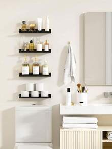 11.8英寸黑色亚克力壁挂式悬浮置物架，无需钻孔，隐形悬浮书架，儿童书籍展示架 - 黑色 - 查看 2