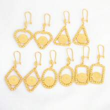 1 Set Classic 21K Gold Plated Coin Earrings, Dubai Bride Wedding Party Jewelry - Stud Earrings - View 14