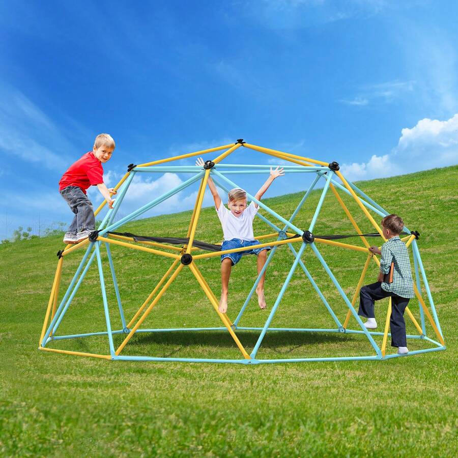 Climbing Dome, 10FT Geometric Dome Climber With Hammock And Swing, For Kids 3 To 10 Years Old, Jungle Gym Supports 750LBS And Easy Assembly, With Climbing Grip, Outdoor Backyard Play Equipment - 彩色 - 查看 1