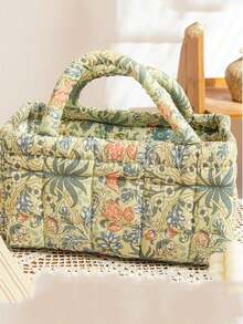 Floral Pattern Storage Basket Women Quilted Floral Laundry Baskets Small Storage Bin Laundry Organizers Easy Carry Handles Hampers Travel Tote Bag - Multicolor - View 17