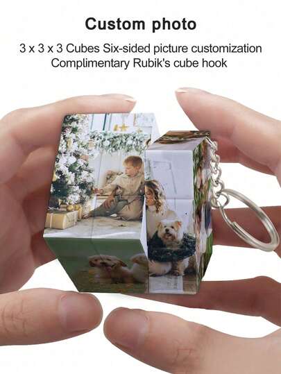 Spersonalizowany wisiorek ze zdjęciem, spersonalizowana magiczna kostka ze zdjęciami, wiele zdjęć, ozdoba torby, wisiorek walentynkowy, prezent w formie fotopuzzli, dekoracja biura, kostka ze zdjęciem, prezent dla bliskich na Dzień Ojca