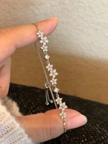 1pc Stainless Steel French Romantic Floral Bracelet, Sweet Style For Women, Decorative Jewelry Accessory