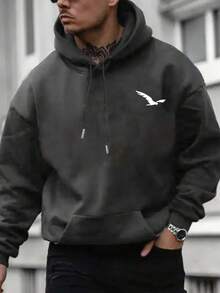 Men's Autumn/Winter Minimalist Mountain Slogan Print Pocket Drawstring Hoodie Sweatshirt