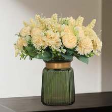 Artificial Peony Bouquet Fake Flowers UV Resistant Faux Plants For Vase Wedding Decor - Light Yellow - View 4