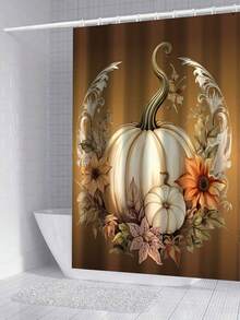 1/4 Pcs Pumpkin Autumn Thanksgiving Shower Curtain Set, Watercolor Floral Pumpkin Bathroom Set For Autumn Thanksgiving Harvest, Includes Shower Curtain And Rug, Waterproof Polyester Fabric Shower Curtain Bathroom And Home Decor, With 12 Hooks, Thanksgiving Decor, Autumn Decor, Halloween, Christmas Decorations Bathroom Decor