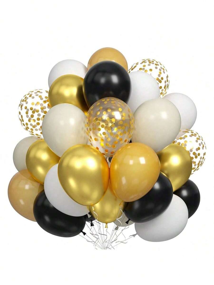 45/60pcs Black, Gold & Beige Balloon Set, Suitable For Gender Reveal Party, Bachelor/Bachelorette Party, Celebration Party, Birthday, Graduation, Anniversary, Independence Day, Bridal Shower, Christmas, Valentine's Day, Mother's Day - Multicolor - View 1
