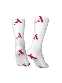 1pair Simple Letter Printing Socks Men's 360 Degree 3D Printing Socks Digital Printing Socks Medium Socks
