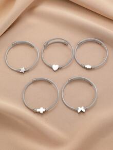 1 Vòng tay thép không gỉ dành cho nữ, thiết kế đơn giản thời trang với dây xích hình trái tim, ngôi sao, chữ thập, bướm, đa năng để đeo hàng ngày và trong nhiều dịp - Bạc - Xem 1