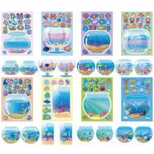 8/16pcs Colorful Aquarium Puzzle Stickers, Cute Fish & Crab Stickers For DIY Decoration, Party Favor, Birthday Gift, Holiday Stickers