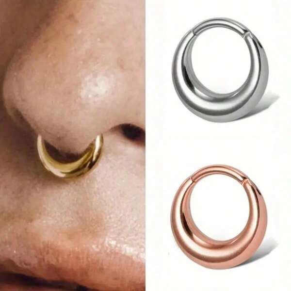 1 Piece Of 316L Stainless Steel Nose Ring Suitable For Nasal Septum Cochlear Perforation Jewelry Cartilage Ear Wheel Ear Screen Ear Nail Earrings Nose Ring, 16G Gold/Silver/Black Selection Inner Diameter 8mm/10mm