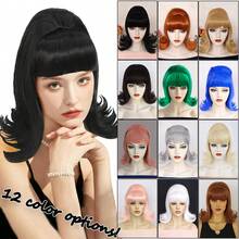 Hitzebeständige synthetische charmante Damen Wabenfrisur Perücke, kurze BoBo Flip Out wellige Haare mit geraden Pony Perücken für elegante Damen Retro Flugzeugwelle Bienenkorbfrisur mit Pony, Bouffant lockige tägliche Cosplay Party Perücken, 60er 70er Jahre Vintage Kostüm Perücke, selbstbewusster Rockabilly Stil für Musikfestivals Weihnachtsdekorationen, Feiertage Geburtstag Valentinstag Geschenke für Muttertag