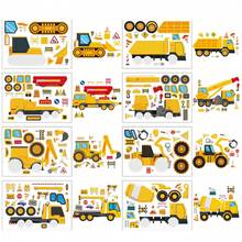 8/16pcs Construction Machinery Sticker Set, Including Excavator, Crane, Mixer Truck, Transport Truck, DIY Decorative Sticker, Gift Packaging, Model Filler