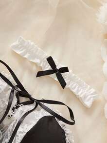 Sexy Lingerie Costume Black&White Lace Patchwork Costume Sexy Maid Costume Cosplay Jumpsuit And Apron 3pcs/Set For Women - 黑與白 - 查看 8