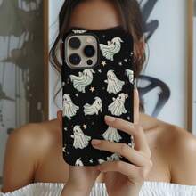 Spooky Ghost Phone Case For Mag  For IPhone 16, IPhone 15, IPhone 14, IPhone 13, Fall Whimsical Phone Case For Horror Fan - Black - View 1