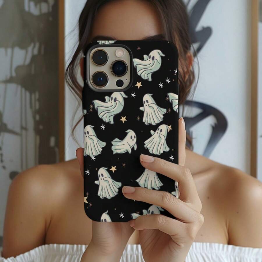 Spooky Ghost Phone Case For Mag  For IPhone 16, IPhone 15, IPhone 14, IPhone 13, Fall Whimsical Phone Case For Horror Fan - Black - View 1