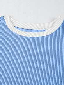 Acelitt Camiseta casual holgada de cuello redondo con textura y contraste de colores para mujer talla grande, adecuada para primavera y otoño - Multicolor - Ver 6