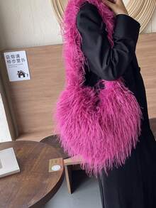 New European & American Heart-Shaped Faux Fur Crossbody Bag, Large Capacity Shoulder Bag