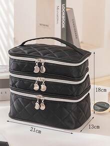 3-Layer Rhombus Cosmetic Bag, Multifunctional Handbag Women Travel Makeup Organizer - Multicolor - View 11