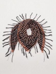 1 pieza Pañuelo cuadrado grande de mujer con estampado de cuadros de desierto estilo clásico, protección solar y a prueba de viento para uso unisex con flecos, adecuado para uso diario y al aire libre con vestidos - Negro - Ver 9