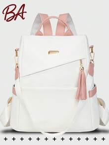 防盗复古流苏PU软皮双肩包，多功能时尚日常包，多口袋轻便旅行包，大容量简约双肩包，便捷双肩包，适合学生、护士、教师、商务人士、旅行、通勤、购物、办公、约会、徒步、训练、工作、生日礼物、节日礼物 - 彩色 - 查看 2