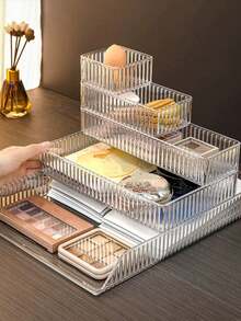 4 件/5 件/6 件/7 件/8 件/9 件/10 件化妆品抽屉整理器、香水整理器、护肤品整理器、透明多尺寸组合整理器、化妆抽屉整理器、化妆刷整理器、化妆品展示架、整理器分配器、用于乳液和样品的化妆品工具收纳盒，非常适合化妆品储存、浴室柜储存、办公用品整理、厨房用具整理器 - 彩色 - 查看 5