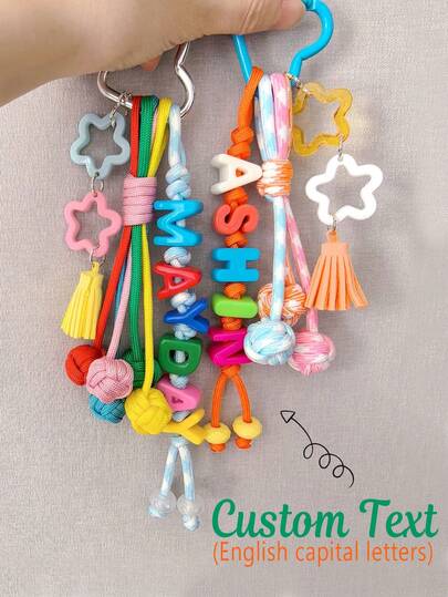 1 pieza Accesorio personalizado para bolso hecho a mano con diseño de color dopamina, con estrella/borla/bola tejida/llavero personalizable y colorido como regalo de Navidad/Halloween/cumpleaños Y2K