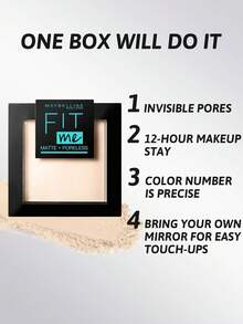 Maybelline Fit Me Matte + Poreless Polvo Compacto, Control de Grasa, SPF30+, Minimiza los Poros, con Espejo y Aplicador Incorporados, Fácil de Retocar, Alta Cobertura, Textura de Polvo Fino, Resistente al Sudor, Larga Duración, Acabado Mate, Unifica el Tono de la Piel - #105 porcelana blanca - Ver 3