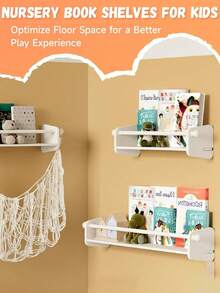 1/3pcs Nursery Floating Shelves, Minimally Designed Wall Mounted Storage Rack, Wall Mounted Student Bookshelf, Children's Bookshelf, Picture Book Rack, Kindergarten Bookshelf - White - View 10