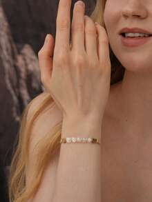 1pc Personalized Transparent Letter Beaded Customized Name Bracelet, Elegant Set Suitable For Women's Daily Wear, Can Customize Name, Slogan, Album Title, Concert Slogan, Gold, Fashion, Colorful, Retro, Minimalist, Unisex, Casual, Cute, Customized, Personalized, Unique, Ideal Gift For Him, Her, Boyfriend, Girlfriend - Gold - View 4