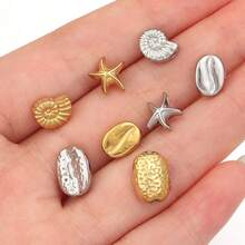 Gói 5 hạt chuỗi hạt hình đại dương bằng thép không gỉ, họa tiết hoa trơn, vòng tay/vòng cổ vỏ sò dễ thương, trang sức mặt dây chuyền phụ kiện tự làm - Chuỗi hạt Ocean Series - Xem 8