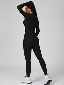 MASKERT Women's Yoga Jumpsuit With Removable Pads, Quick-Dry, High Elasticity, Skin-Friendly And Comfortable - Black - View 3